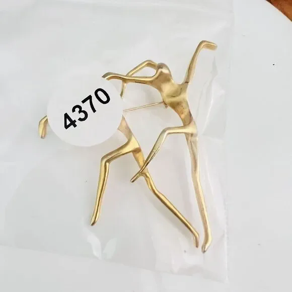 Vintage AJC Ballet Dancer Brooch Brushed Gold Tone Pin Modern MCM Lyrical 4370 - Picture 10 of 10